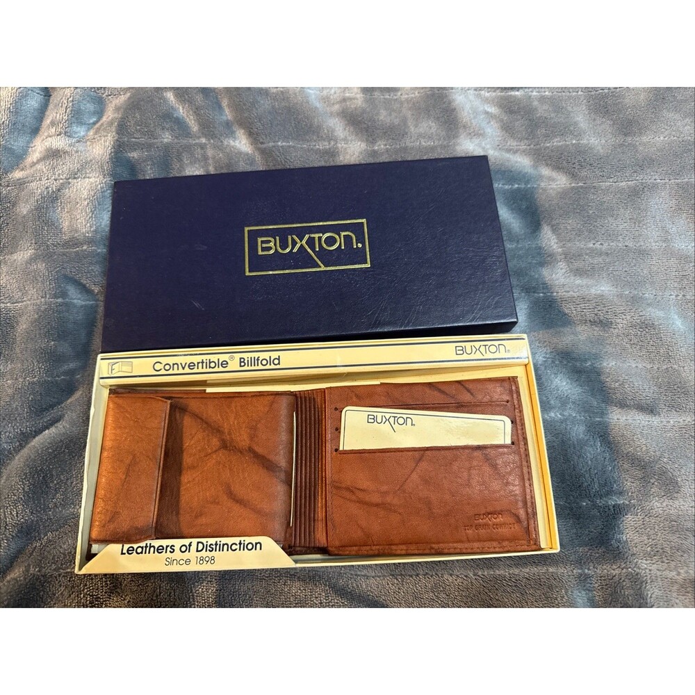 Vintage BUXTON Convertible Billfold w/Box & Inserts Top Grain Cowhide MIB/NOS